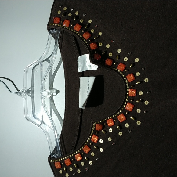 Alfred dunner brown jewel beads embollised quarter sleeve shirt size M - Picture 3 of 7